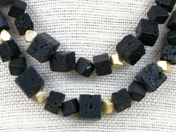 
BLACK LAVA & ONYX WITH GOLD VERMEIL CUBES AND CLASP