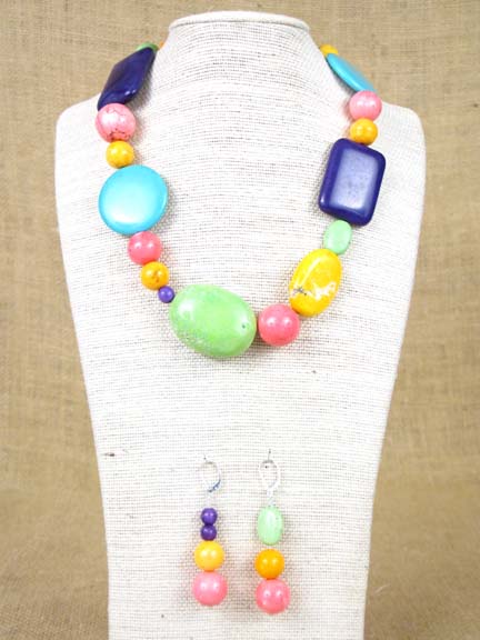 
PINK, PURPLE, GREEN, YELLOW, TURQUOISE COLORED MAGNESITE WITH STERLING SILVER CLASP