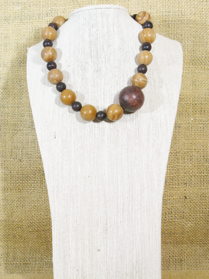 
BROWN WOOD LIKE JASPER AND BROWN LAVA WITH GOLD PLATED CLASP