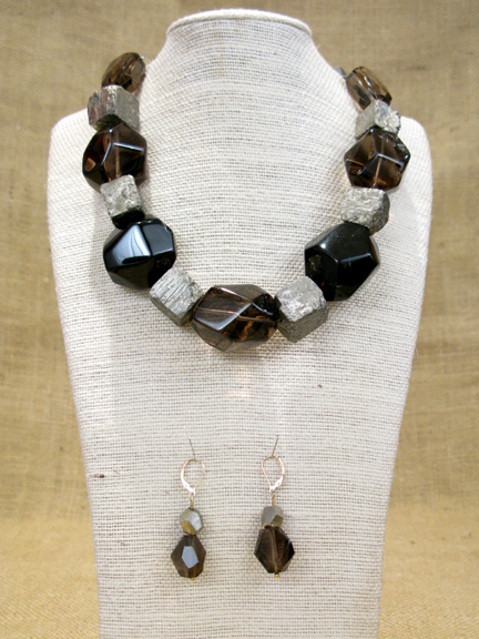 
SMOKEY QUARTZ & PYRITE WITH GOLD PLATED BALLS AND CLASP