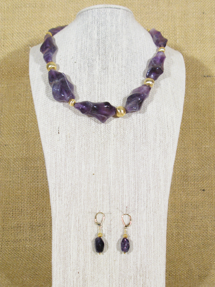 
PURPLE AMETHYST WITH GOLD FILLED BRUSHED BALLS
