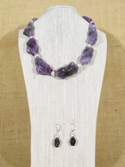 
PURPLE AMETHYST WITH STERLING BRUSHED BALLS