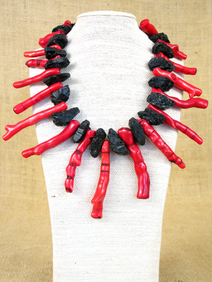 RED CORAL BRANCHES AND BLACK TOURMALINE