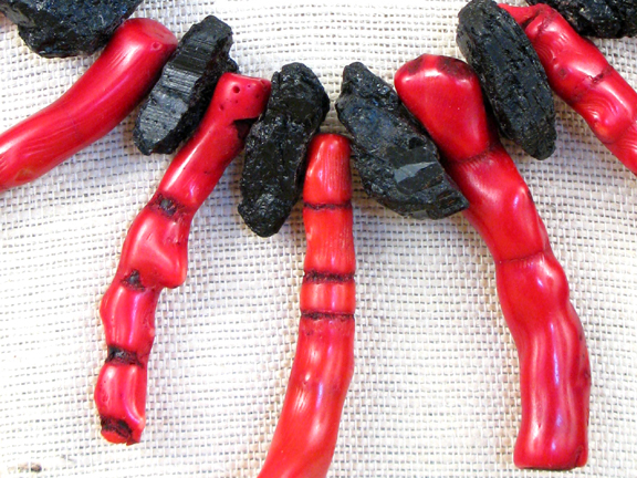 
RED CORAL BRANCHES AND BLACK TOURMALINE