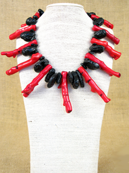 RED CORAL BRANCHES AND BLACK TOURMALINE