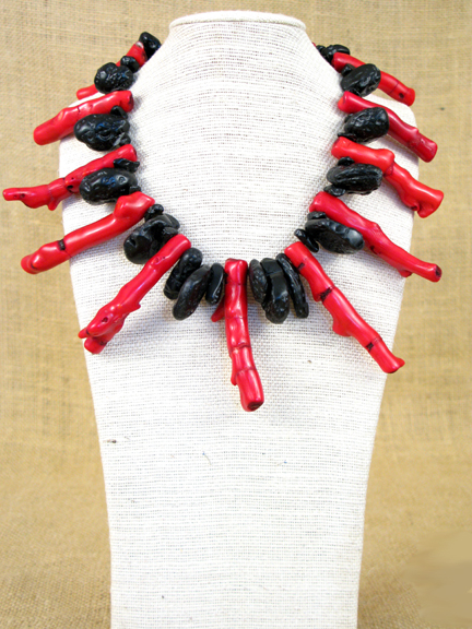 
RED CORAL BRANCHES AND BLACK TOURMALINE