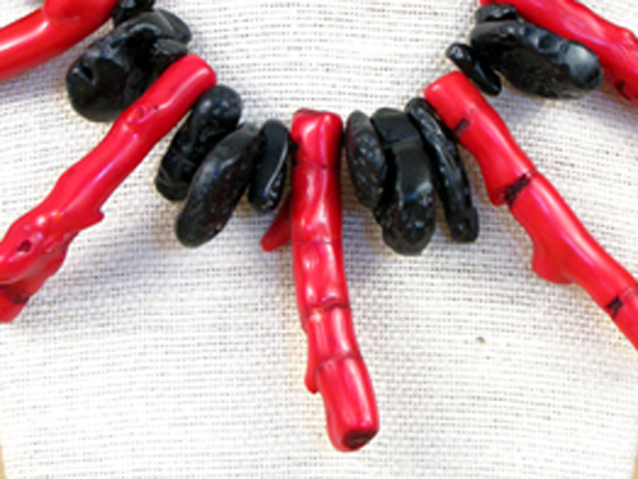 
RED CORAL BRANCHES AND BLACK TOURMALINE