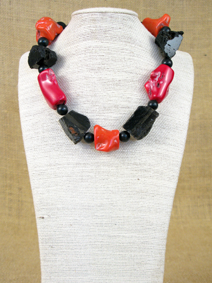 
RED & ORANGE CORAL AND BLACK LAVA & JET BLACK WITH STERLING SILVER CLASP
