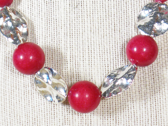 
CRANBERRY QUARTZ AND STERLING SILVER LEAVES WITH STERLING CLASP