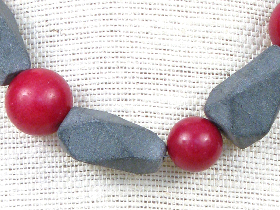 
CRANBERRY RED QUARTZ (DYED) & GRAY AGATE WITH STERLING SILVER CLASP