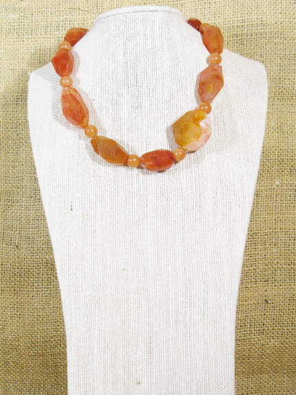 
RUST CARNELIAN AND RED CHALCEDONY WITH GOLD PLATED CLASP