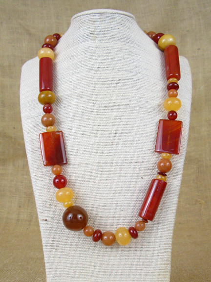 
RUST CARNELIAN & YELLOW JADE & TOPAZ & RED AGATE WITH GOLD PLATED CLASP