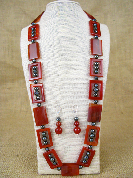 
RUST CARNELIAN & GRAY HEMATITE WITH STERLING SILVER CLASP