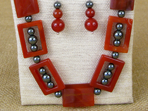 
RUST CARNELIAN & GRAY HEMATITE WITH STERLING SILVER CLASP