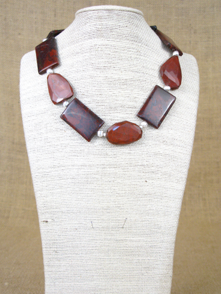 
RED POPPY JASPER RECTANGULAR & RED JASPER OVALS PLUS STERLING BALLS WITH STERLING CLASP