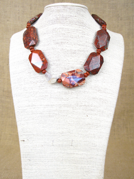 
RED JASPER WITH STERLING SILVER FACETED STONE AND CLASP