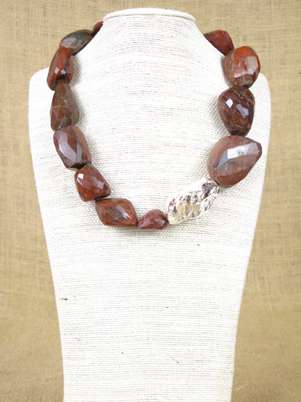 
LARGE RED JASPER WITH STERLING SILVER NUGGET AND CLASP