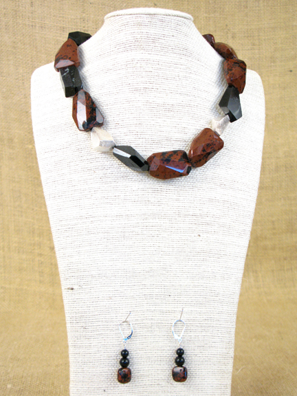 
RUST SWAN JASPER & BLACK TOURMALINE WITH STERLING SILVER FACETED BEADS AND CLASP