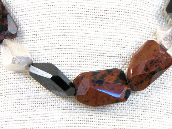 
RUST SWAN JASPER & BLACK TOURMALINE WITH STERLING SILVER FACETED BEADS AND CLASP