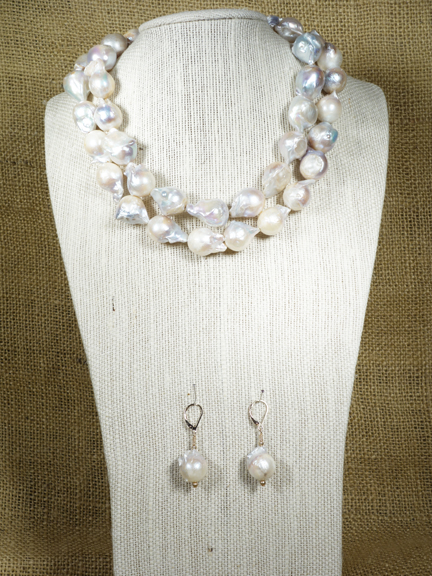 
2 STRANDS LARGE BAROQUE FRESH WATER PEARLS WITH GOLD PLATED CLASP
