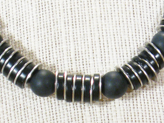 
BLACK AGATE AND STAINLESS STEEL WITH STERLING CLASP
