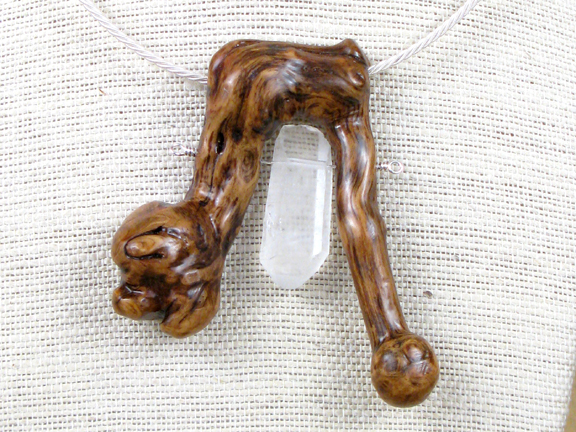 BURLED ROOT & CLEAR QUARTZ CRYSTAL WITH STERLING COLLAR