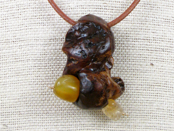 
BURLED ROOT & GOLDEN CITRINE & HEATED QUARTZ WITH LEATHER COLLAR