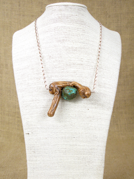 
BURLED ROOT & TURQUOISE WITH STERLING SILVER CHAIN