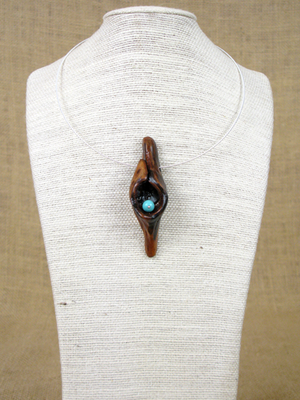 
BURLED ROOT & TURQUOISE WITH RUBBER COLLAR - 