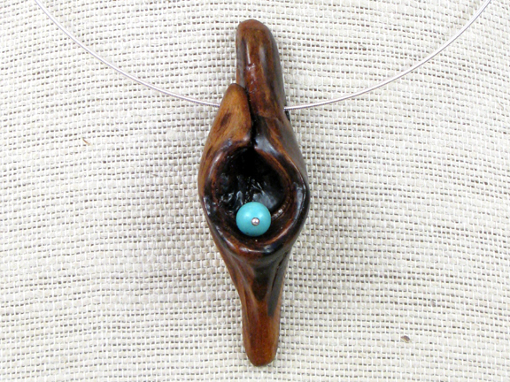 
BURLED ROOT & TURQUOISE WITH RUBBER COLLAR - 