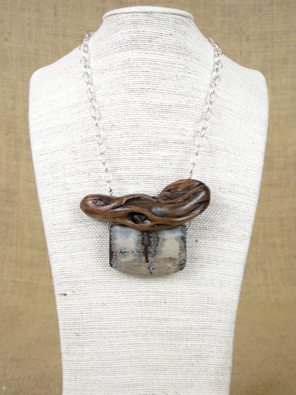 
BURLED ROOT & PICTURE JASPER WITH STERLING SILVER CHAIN