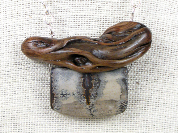 
BURLED ROOT & PICTURE JASPER WITH STERLING SILVER CHAIN