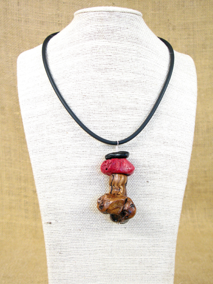 
BURLED ROOT WITH RED CORAL & METEORITE WITH RUBBER COLLAR