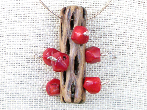 
CHOLLA CACTUS WITH RED CORAL WITH STERLING COLLAR