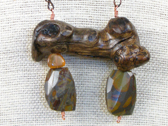 
BURLED ROOT & GOLDEN CITRINE AND CONGLOMERATE STONE WITH COPPER CHAIN