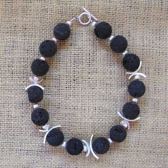 BLACK LAVA AND STERLING BEADS