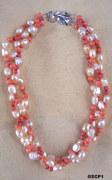 CREAM PEARLS AND CORAL BEADS