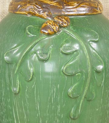 EPHRAIM POTTERY OAK LEAVES AND ACORN POTTERY VASE DETAIL